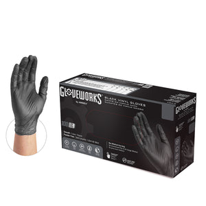 1000/case Gloveworks Black Vinyl PF Ind Gloves