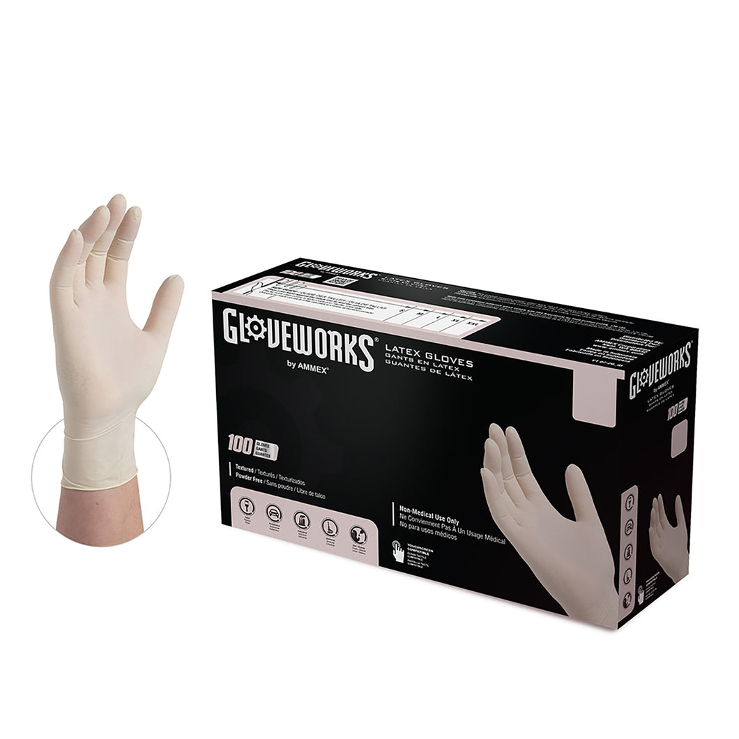1000/case Gloveworks Ivory Latex Industrial Powder Free Disposable Gloves