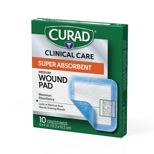 240/CS CURAD Clinical Advances Super Absorbent Polymer Wound Dressings, 4" x 4"