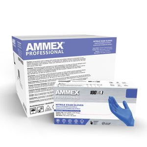 1000/case AMMEX Exam Blue Nitrile PF Disposable Gloves