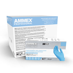 1000/case AMMEX Stretch Synthetic Blue Vinyl PF Exam Gloves
