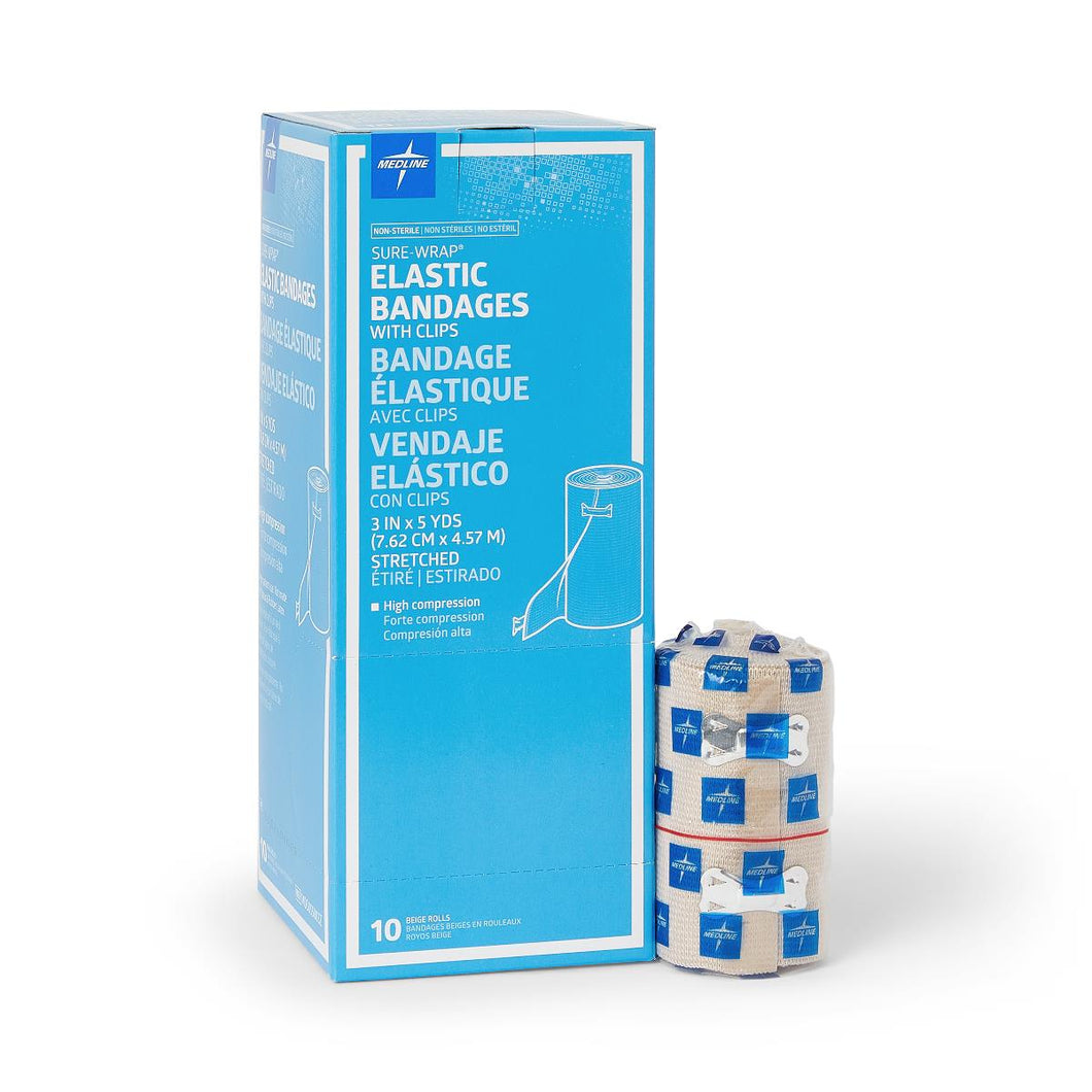 50/CS Medline Medline Sure-Wrap Nonsterile Elastic Bandages with Clips, 3