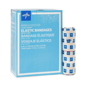 20/CS Medline Sure-Wrap Nonsterile Elastic Bandages with Clips, 6" x 5 yd.
