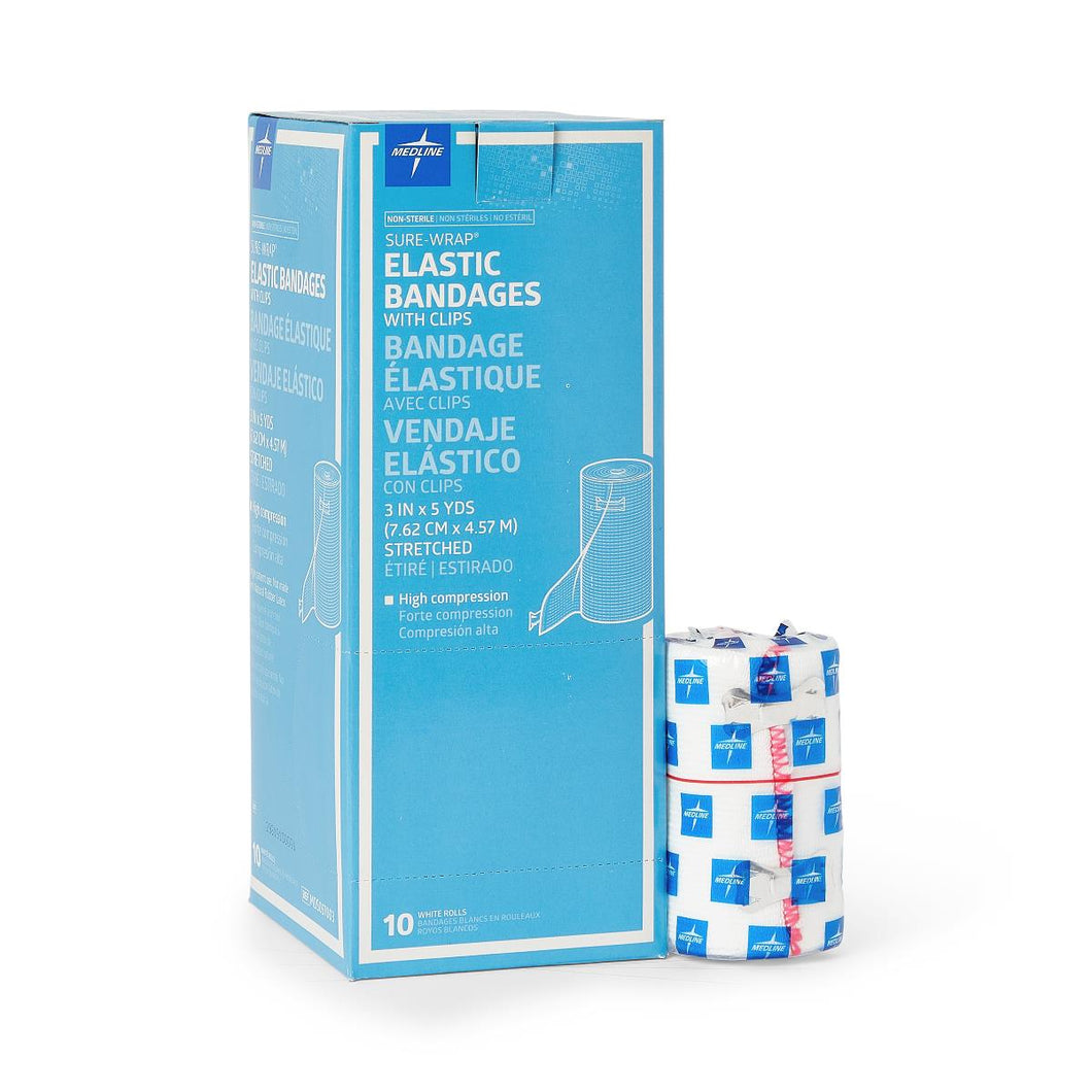 50/CS Medline Sure-Wrap Nonsterile White Elastic Bandages, 3