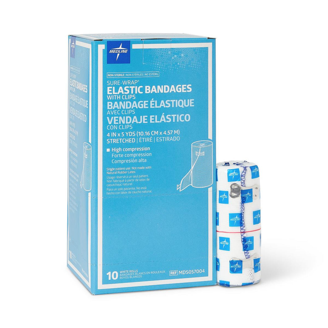 50/CS Medline Sure-Wrap Nonsterile White Elastic Bandages, 4