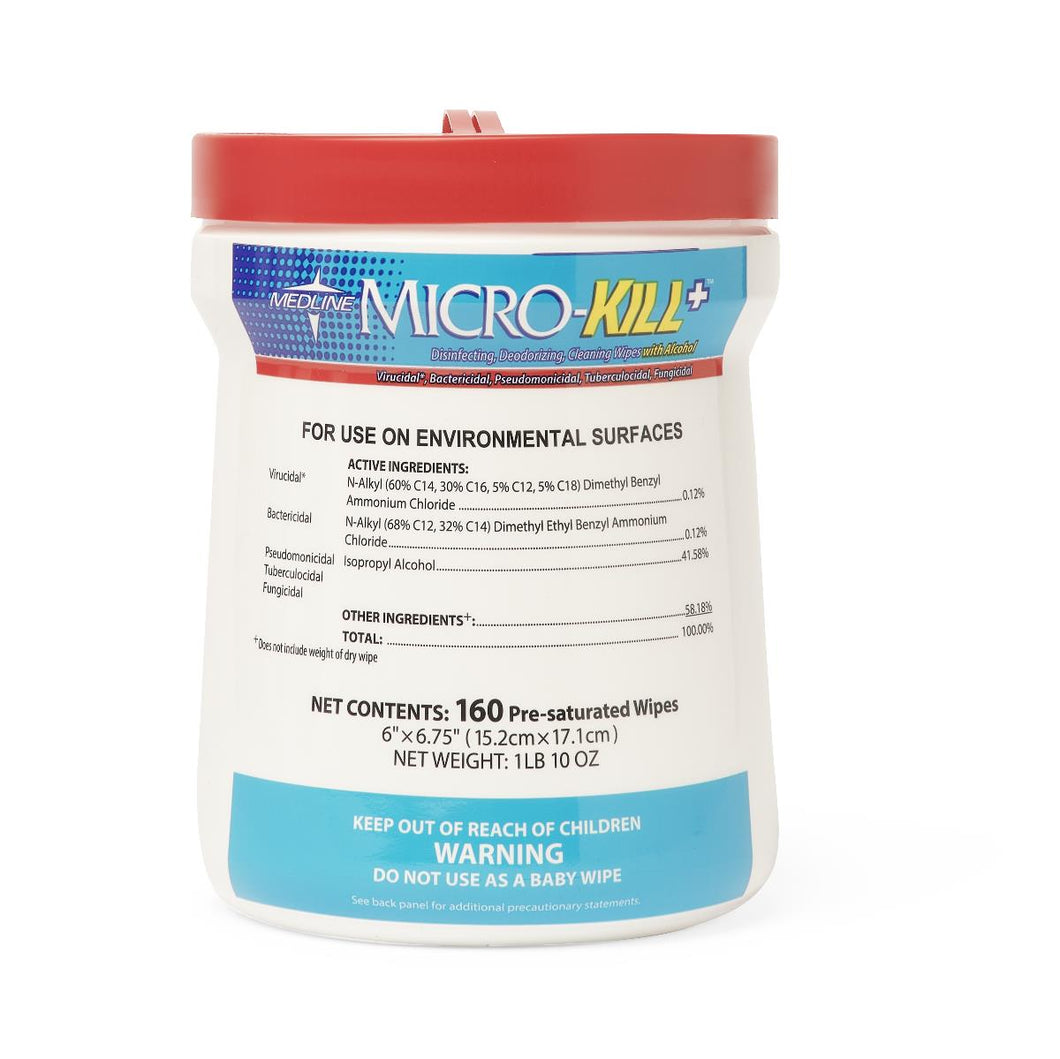 12/CS Medline Micro-Kill+ Disinfectant Wipes With Alcohol 160CT, 6