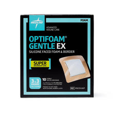 Load image into Gallery viewer, 100/CS Optifoam Gentle EX Bordered Foam Dressings in Educational Packaging, 3&quot; x 3&quot;
