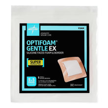 Load image into Gallery viewer, 100/CS Optifoam Gentle EX Bordered Foam Dressings in Educational Packaging, 5&quot; x 5&quot;
