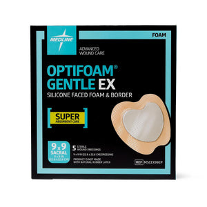 25/CS Optifoam Gentle EX Sacrum Foam Dressings in Educational Packaging, 9" x 9"
