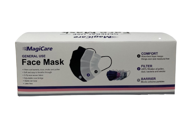 2000PCS MagiCare Black 3-Ply ASTM Level 1 Non-Medical Face Masks with White Interior