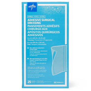 100/CS Medline Sterile Adhesive Surgical Dressings, 8" x 6" with 8" x 3" Pad