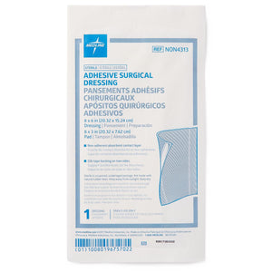 100/CS Medline Sterile Adhesive Surgical Dressings, 8" x 6" with 8" x 3" Pad