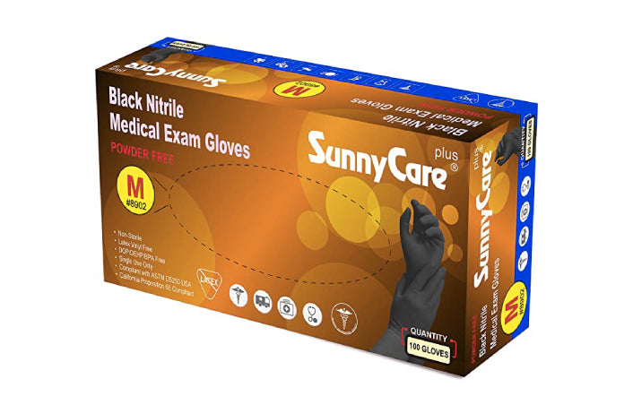 1000/cs SunnyCare Black Nitrile Exam Gloves