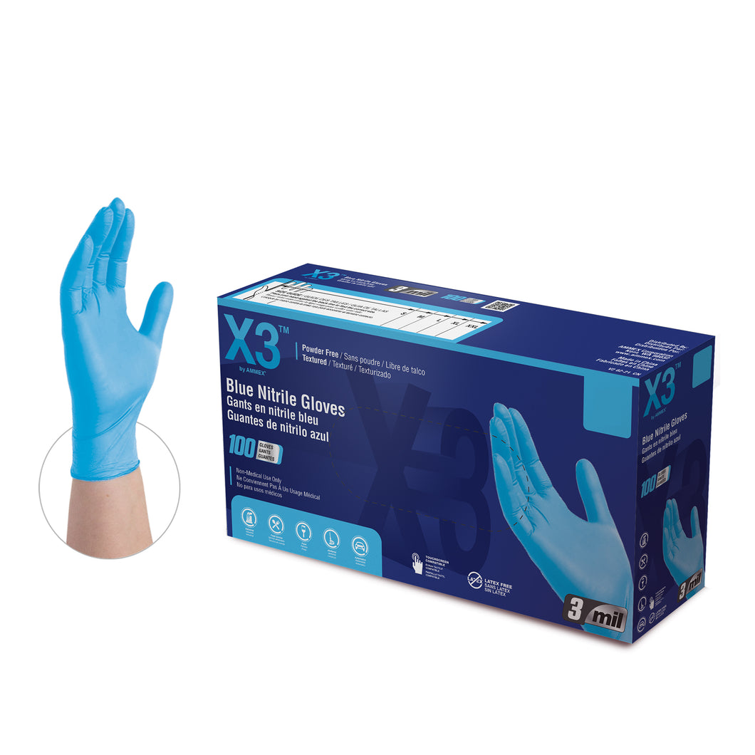 1000/case X3 Navy Blue Nitrile PF Ind Gloves